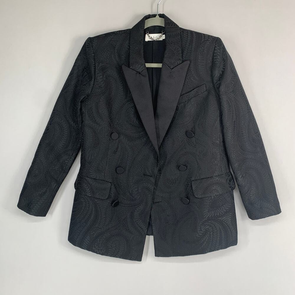 A.L.C. Women Declan Blazer Double Breasted Size 0 Black Brocade Jacquard - Picture 7 of 16